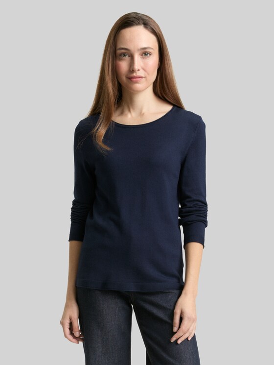 Basic knitted jumper with a round neckline - sky captain blue
