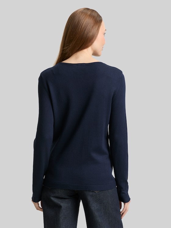 Basic knitted jumper with a round neckline - sky captain blue
