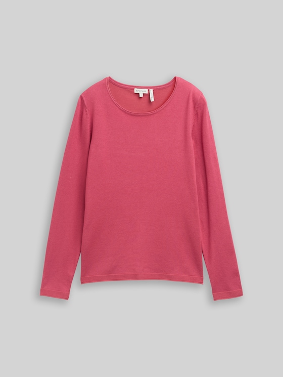 Basic knitted jumper with a round neckline - cozy pink