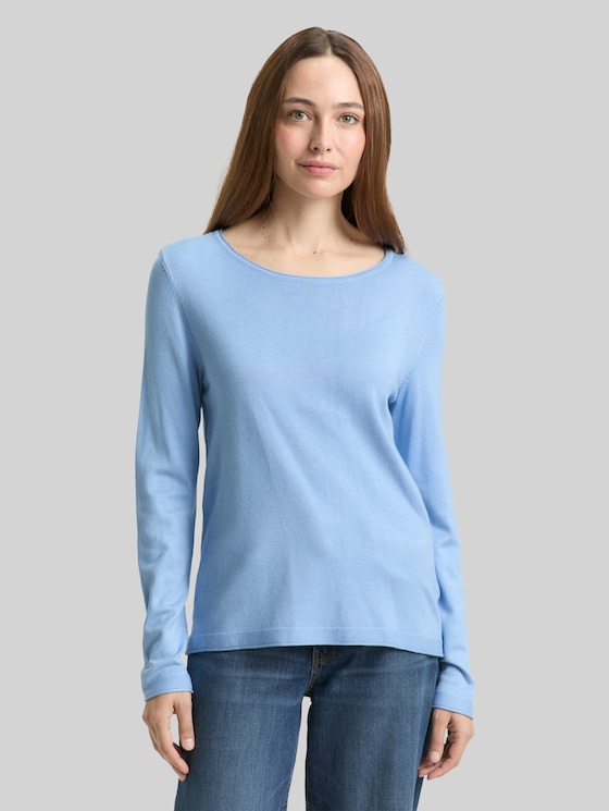 Basic knitted jumper with a round neckline - light fjord blue