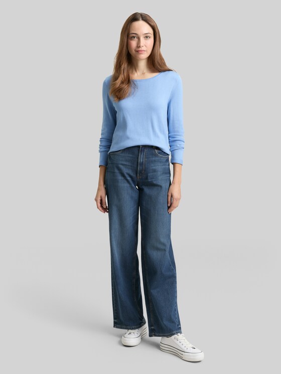 Basic knitted jumper with a round neckline - light fjord blue