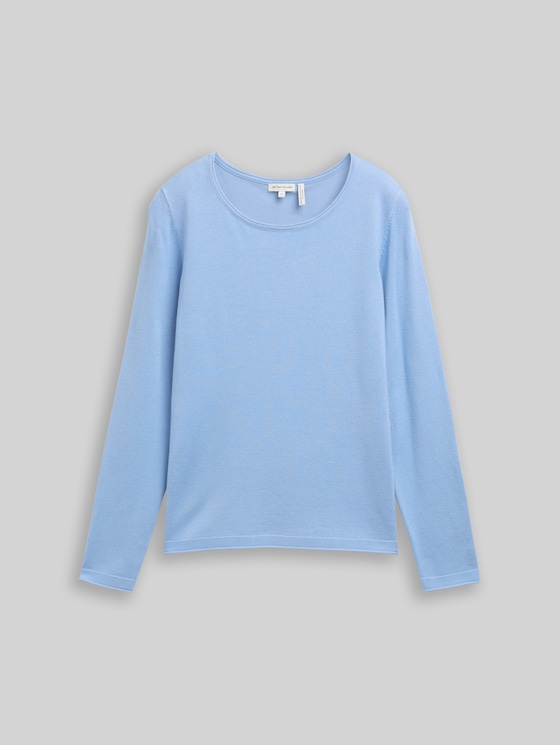 Basic knitted jumper with a round neckline - light fjord blue