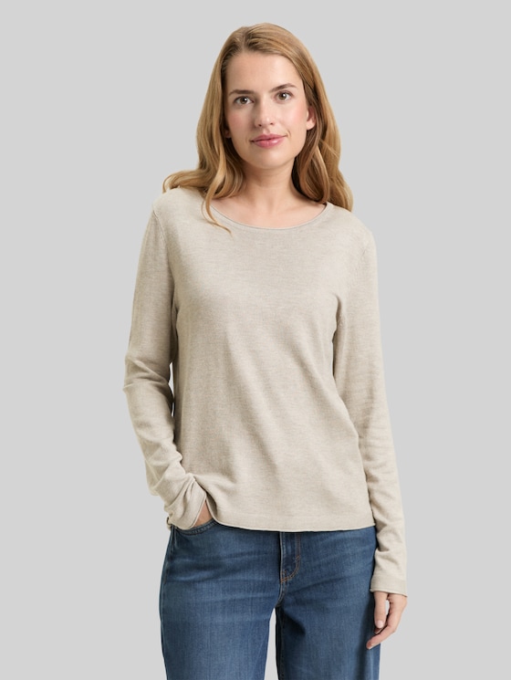 Basic knitted jumper with a round neckline - dark clouds grey melange