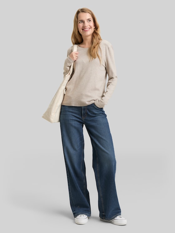 Basic knitted jumper with a round neckline - dark clouds grey melange