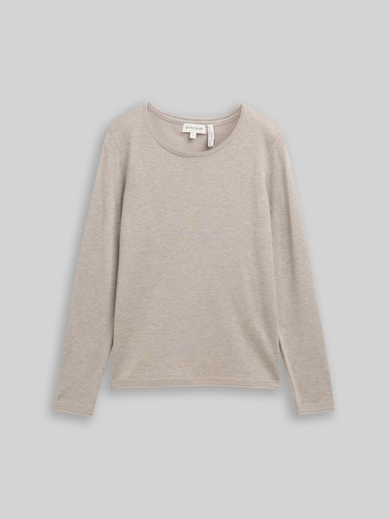 Basic knitted jumper with a round neckline - dark clouds grey melange