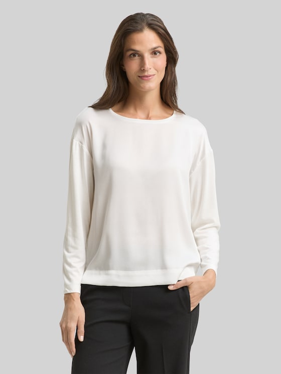 Loose fit long-sleeved shirt in a mix of materials - Whisper White