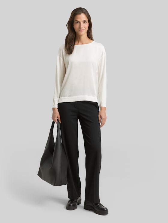 Loose fit long-sleeved shirt in a mix of materials - Whisper White
