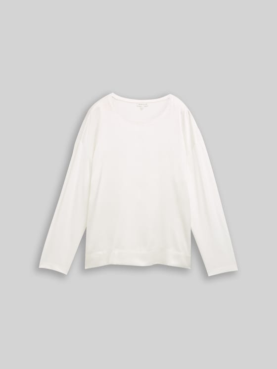 Loose fit long-sleeved shirt in a mix of materials - Whisper White