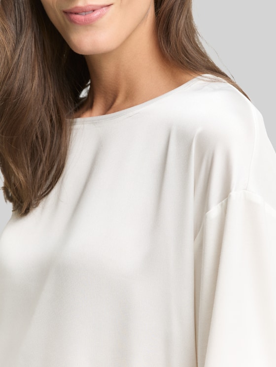 Loose fit long-sleeved shirt in a mix of materials - Whisper White