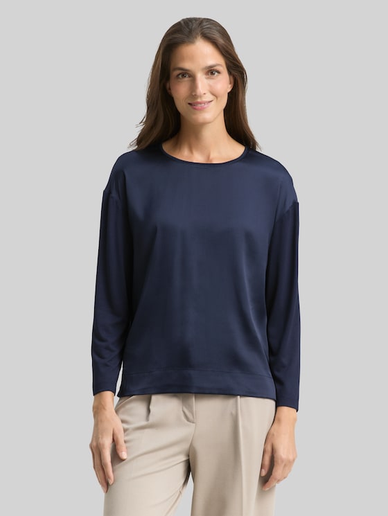Loose fit long-sleeved shirt in a mix of materials - sky captain blue
