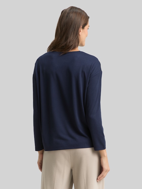 Loose fit long-sleeved shirt in a mix of materials - sky captain blue