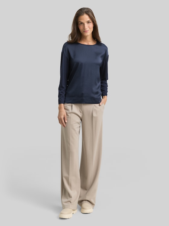 Loose fit long-sleeved shirt in a mix of materials - sky captain blue