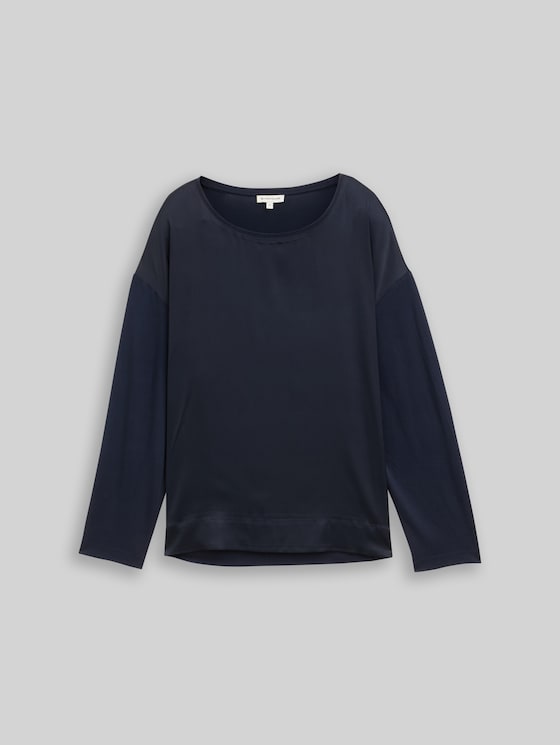 Loose fit long-sleeved shirt in a mix of materials - sky captain blue