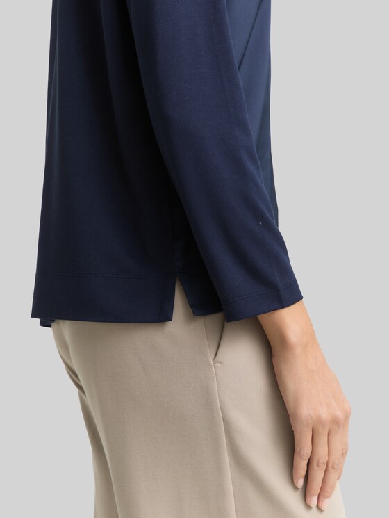Loose fit long-sleeved shirt in a mix of materials - sky captain blue