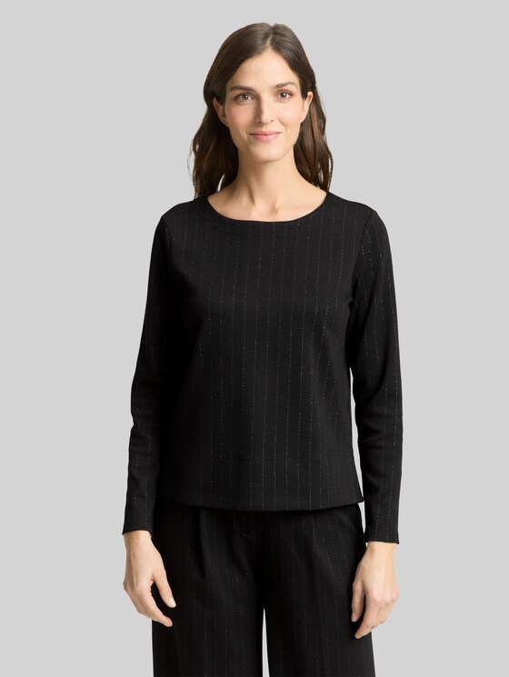 Long-sleeved shirt with glitter effect - pinstripe with lurex
