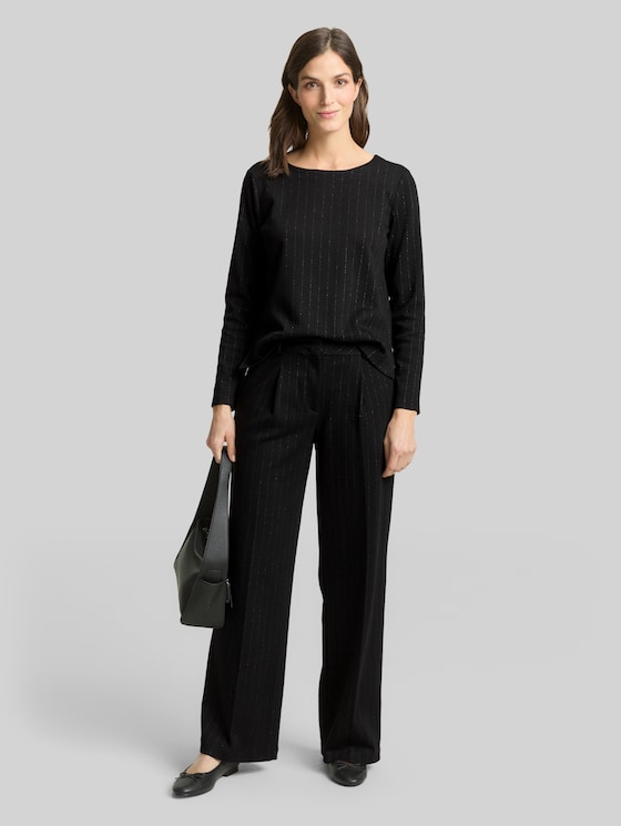 Long-sleeved shirt with glitter effect - pinstripe with lurex