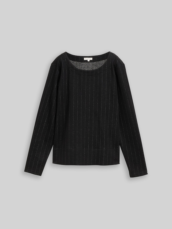 Long-sleeved shirt with glitter effect - pinstripe with lurex