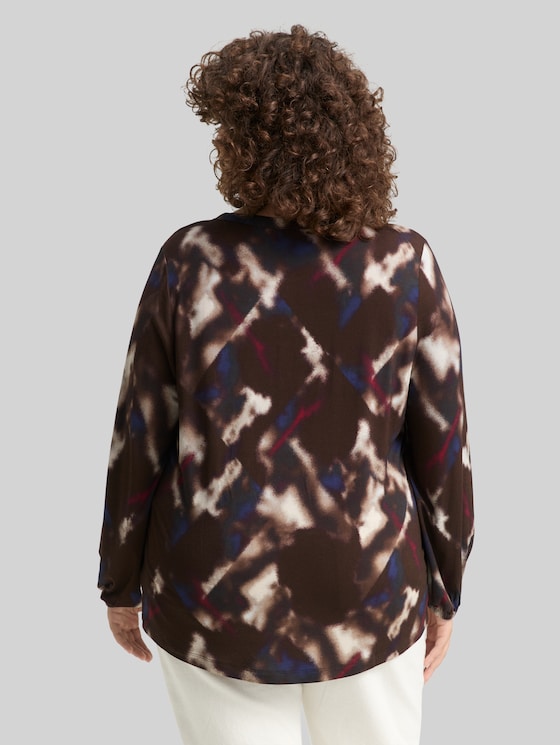 Plus Size - Patterned blouse shirt - brown blurry argyle