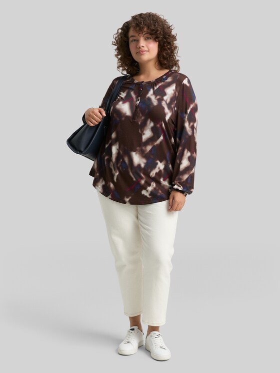 Plus Size - Patterned blouse shirt - brown blurry argyle