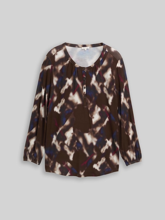 Plus Size - Patterned blouse shirt - brown blurry argyle