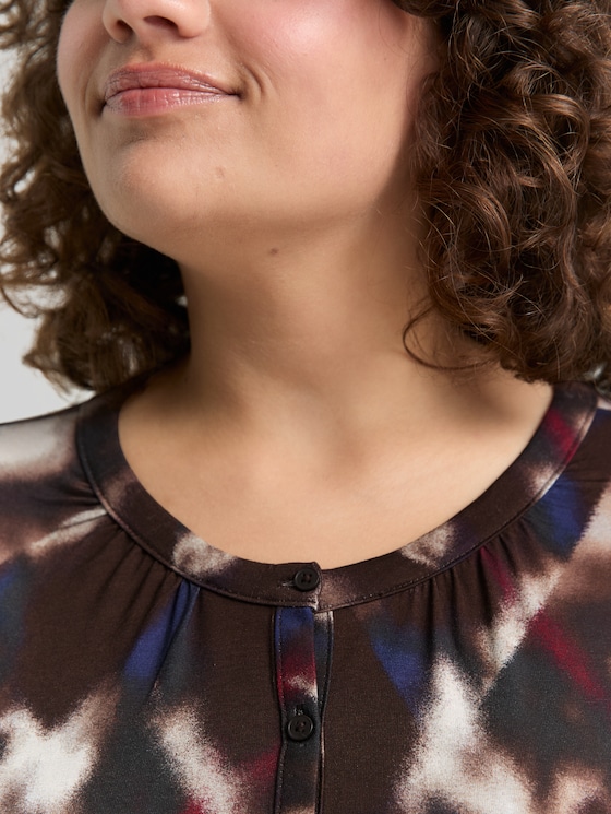 Plus Size - Patterned blouse shirt - brown blurry argyle