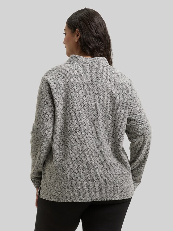 Plus Size - Sweatshirt with V-neck - black white argyle structure