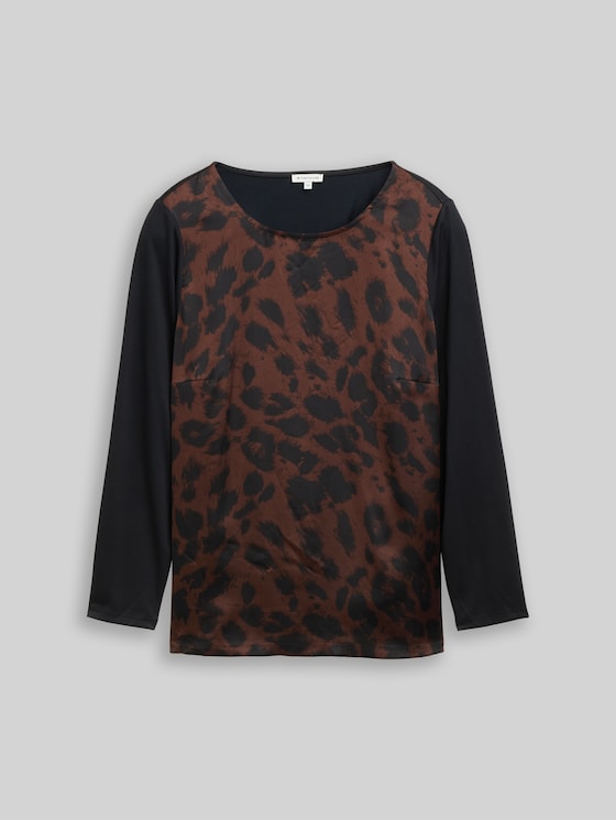Plus Size - Loose fit long-sleeved shirt with leopard print - brown black big leo print