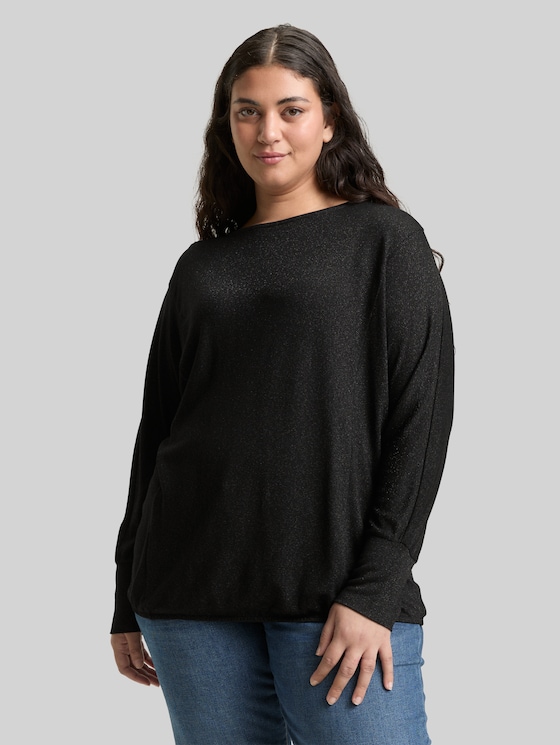 Plus Size - Loose fit long-sleeved shirt with glitter effect - deep black