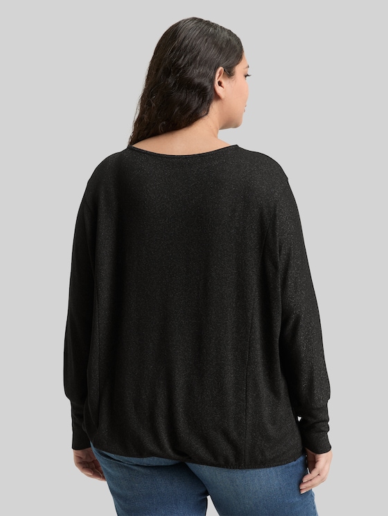 Plus Size - Loose fit long-sleeved shirt with glitter effect - deep black