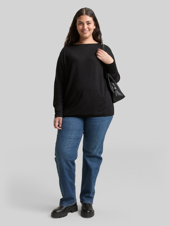 Plus Size - Loose fit long-sleeved shirt with glitter effect - deep black