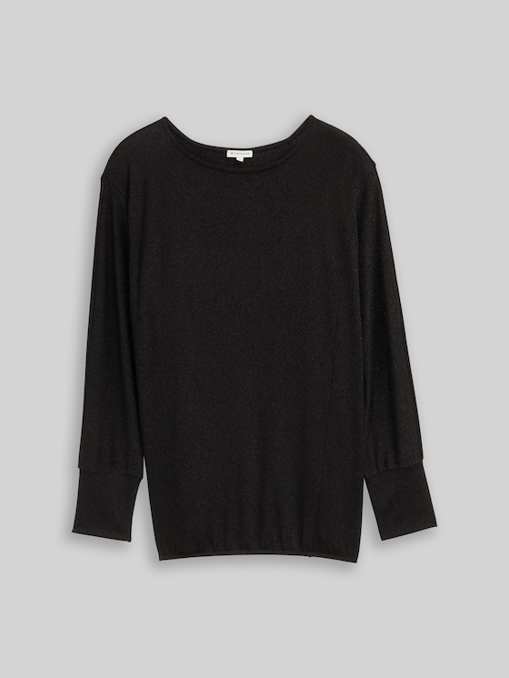 Plus Size - Loose fit long-sleeved shirt with glitter effect - deep black