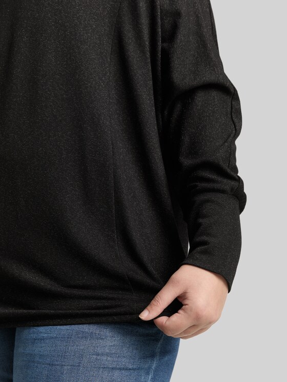 Plus Size - Loose fit long-sleeved shirt with glitter effect - deep black