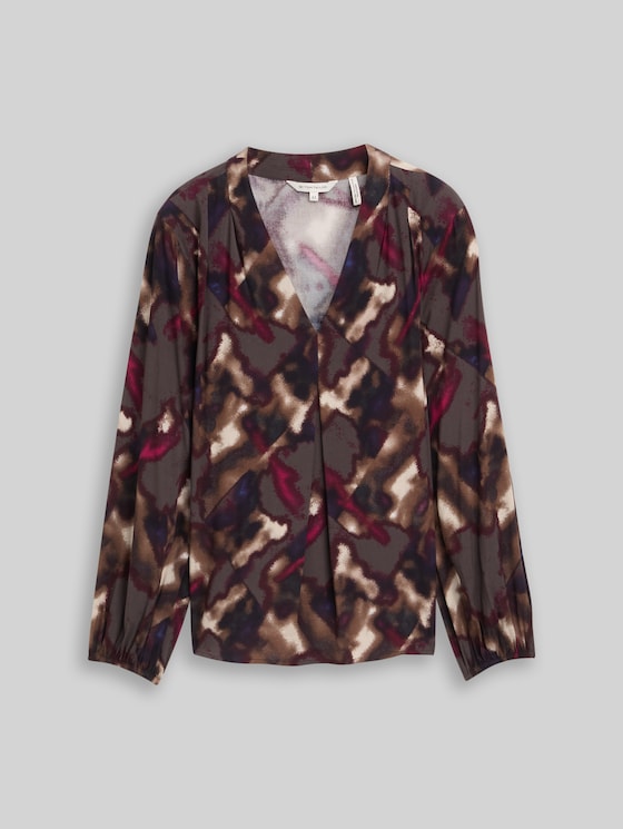 Plus Size – Patterned Blouse - brown blurry argyle