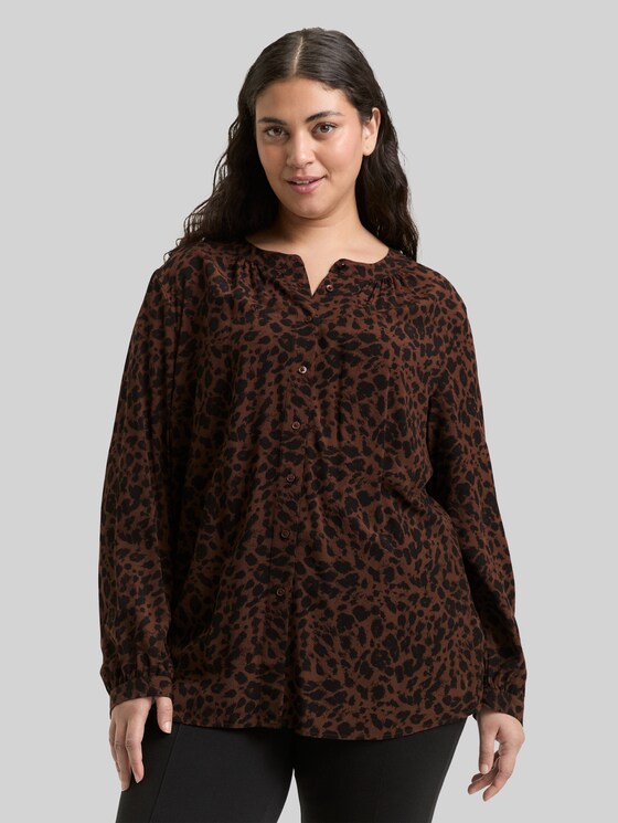 Plus Size - Blouse with leopard print - brown black small leo print