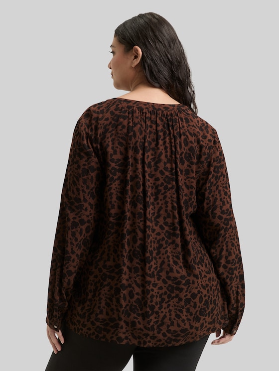 Plus Size - Blouse with leopard print - brown black small leo print