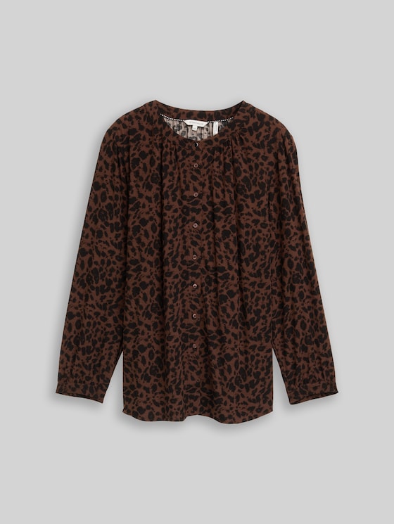 Plus Size - Blouse with leopard print - brown black small leo print