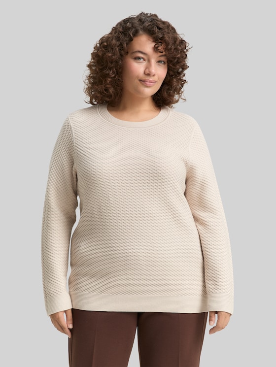 Plus Size - Loose fit cotton knit jumper - sand stone beige