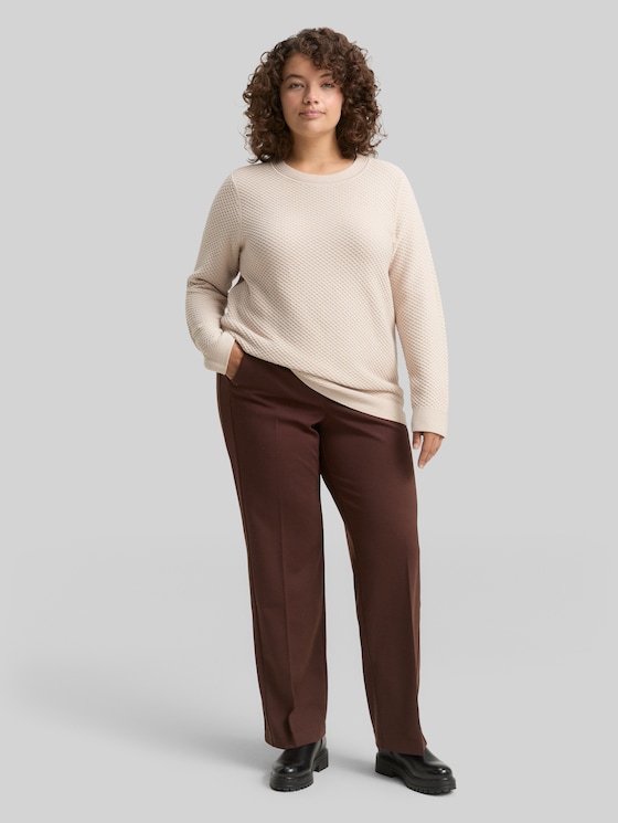 Plus Size - Loose fit cotton knit jumper - sand stone beige