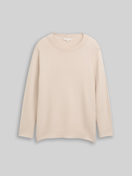 Plus Size - Loose fit cotton knit jumper - sand stone beige