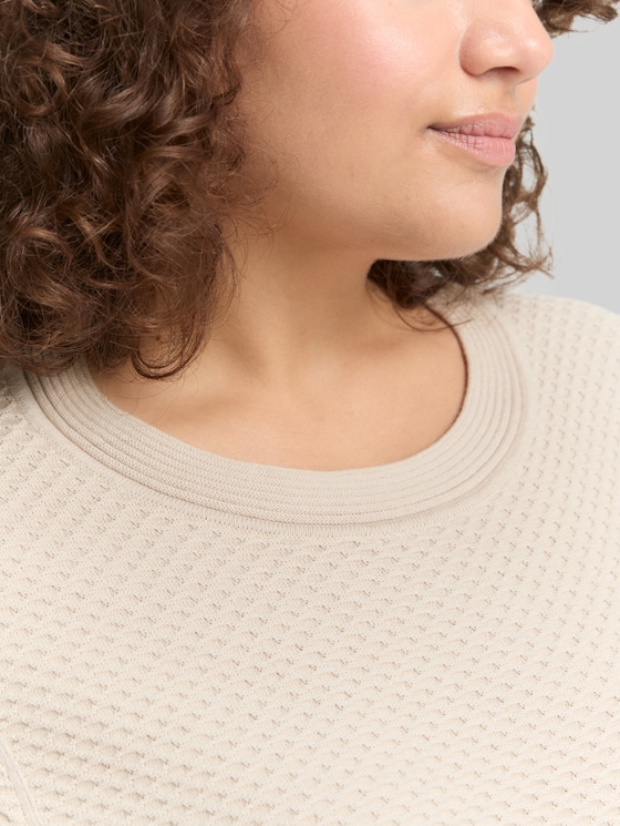 Plus Size - Loose fit cotton knit jumper - sand stone beige