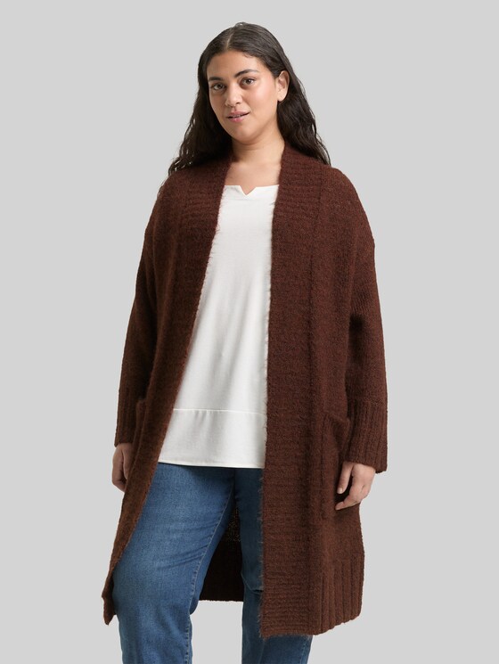 Plus Size - Oversized cardigan with wool content - dark pecan brown melange
