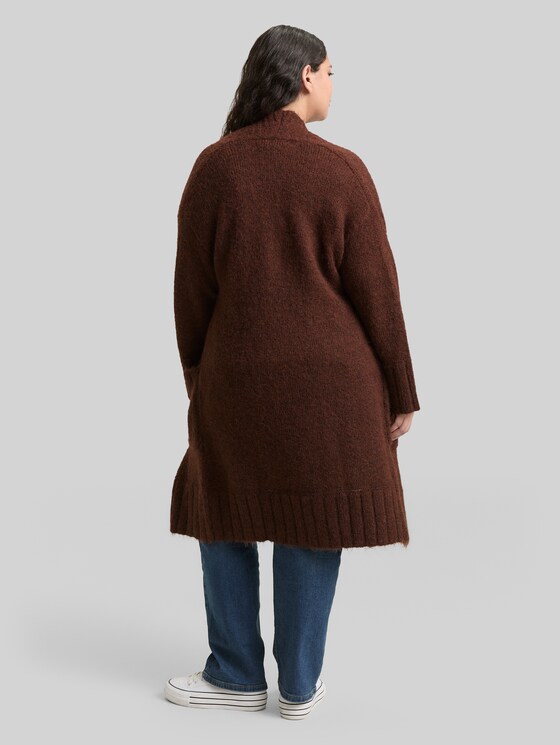 Plus Size - Oversized cardigan with wool content - dark pecan brown melange