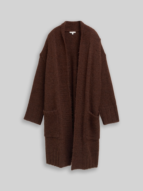 Plus Size - Oversized cardigan with wool content - dark pecan brown melange