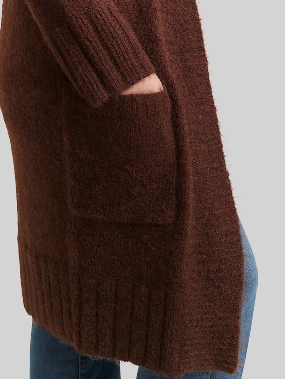 Plus Size - Oversized cardigan with wool content - dark pecan brown melange
