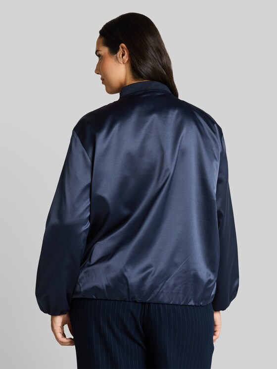 Plus Size - satin blouson jacket with bomber collar - sky captain blue