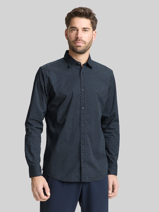 Fitted shirt with pattern - navy diamond design