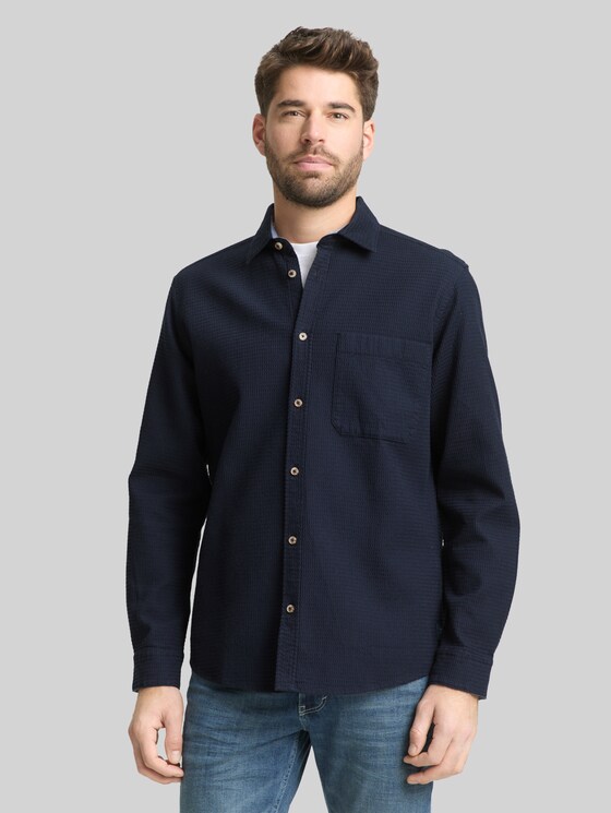 Regular fit shirt with waffle texture - sky captain blue