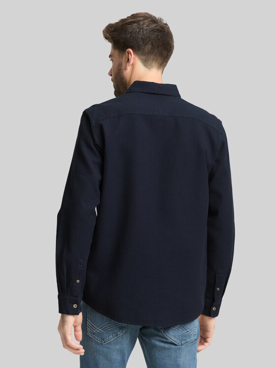 Regular fit shirt with waffle texture - sky captain blue