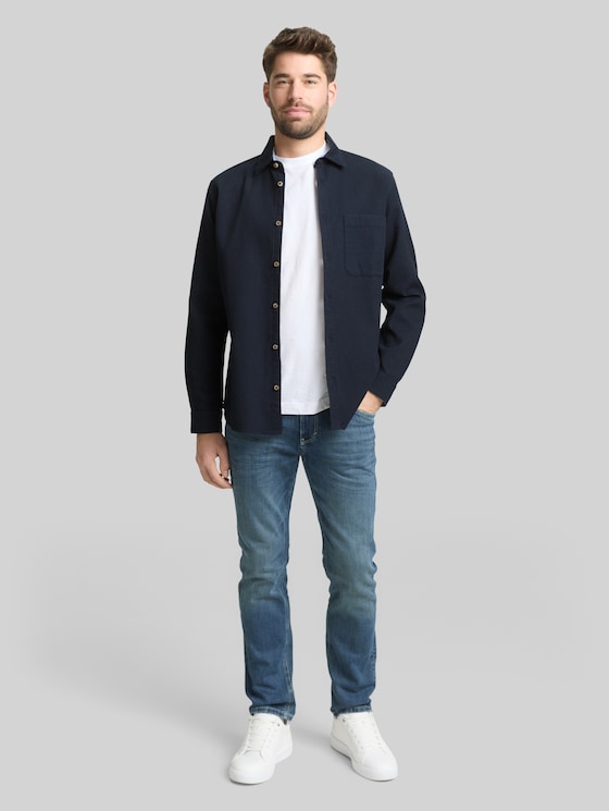 Regular fit shirt with waffle texture - sky captain blue