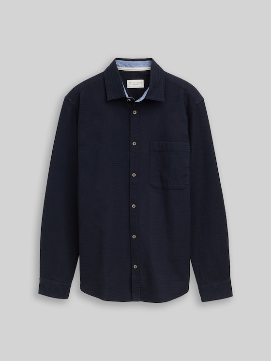 Regular fit shirt with waffle texture - sky captain blue